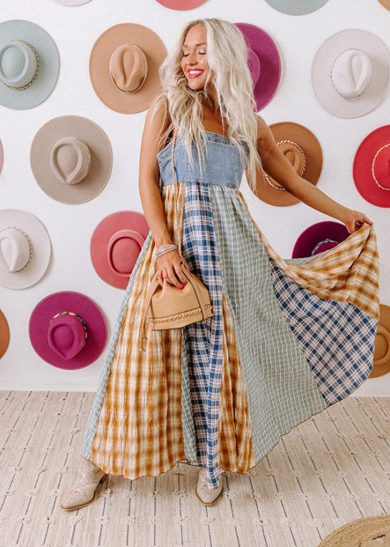 Denim Check Maxi Dress