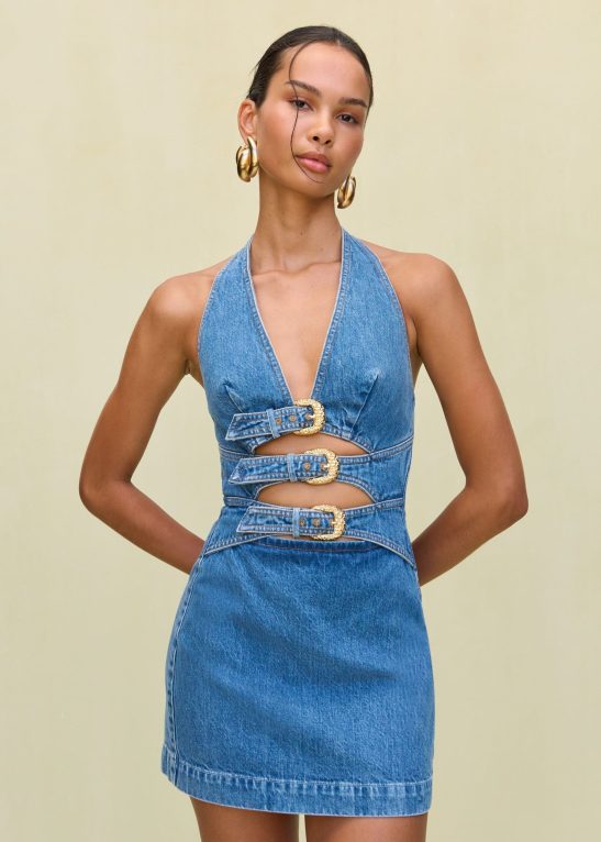 Denim Suspender Mini Dress