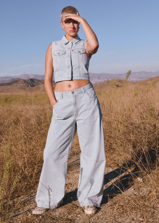 Lapel Striped Denim Suit