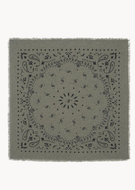 Large Heather Grey and Khaki Print Scarf