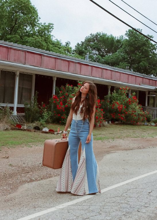 Pinstripe Denim Flared Pants