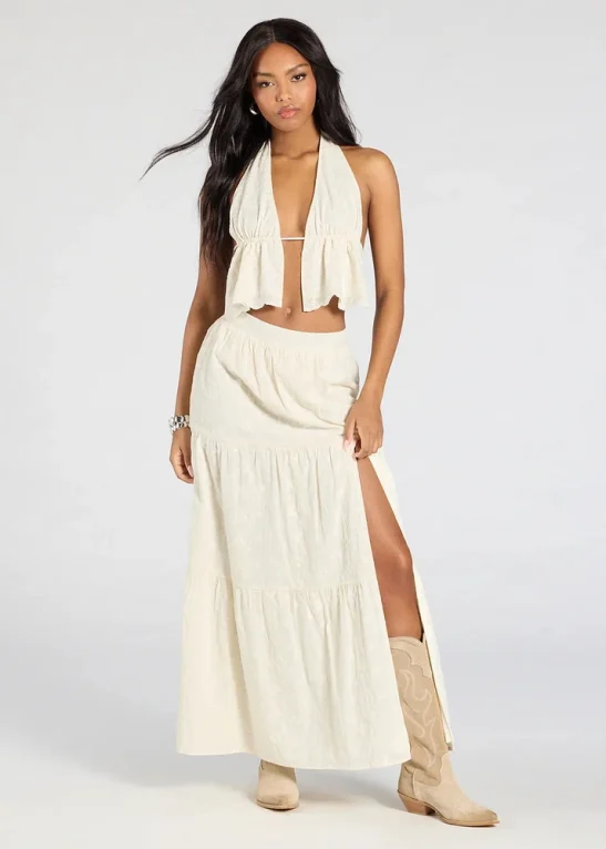 Cream Layered Maxi Skirt Suit
